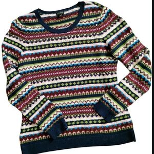 Talbots Nordic Wool Blend Sweater Fair Isle Stripe